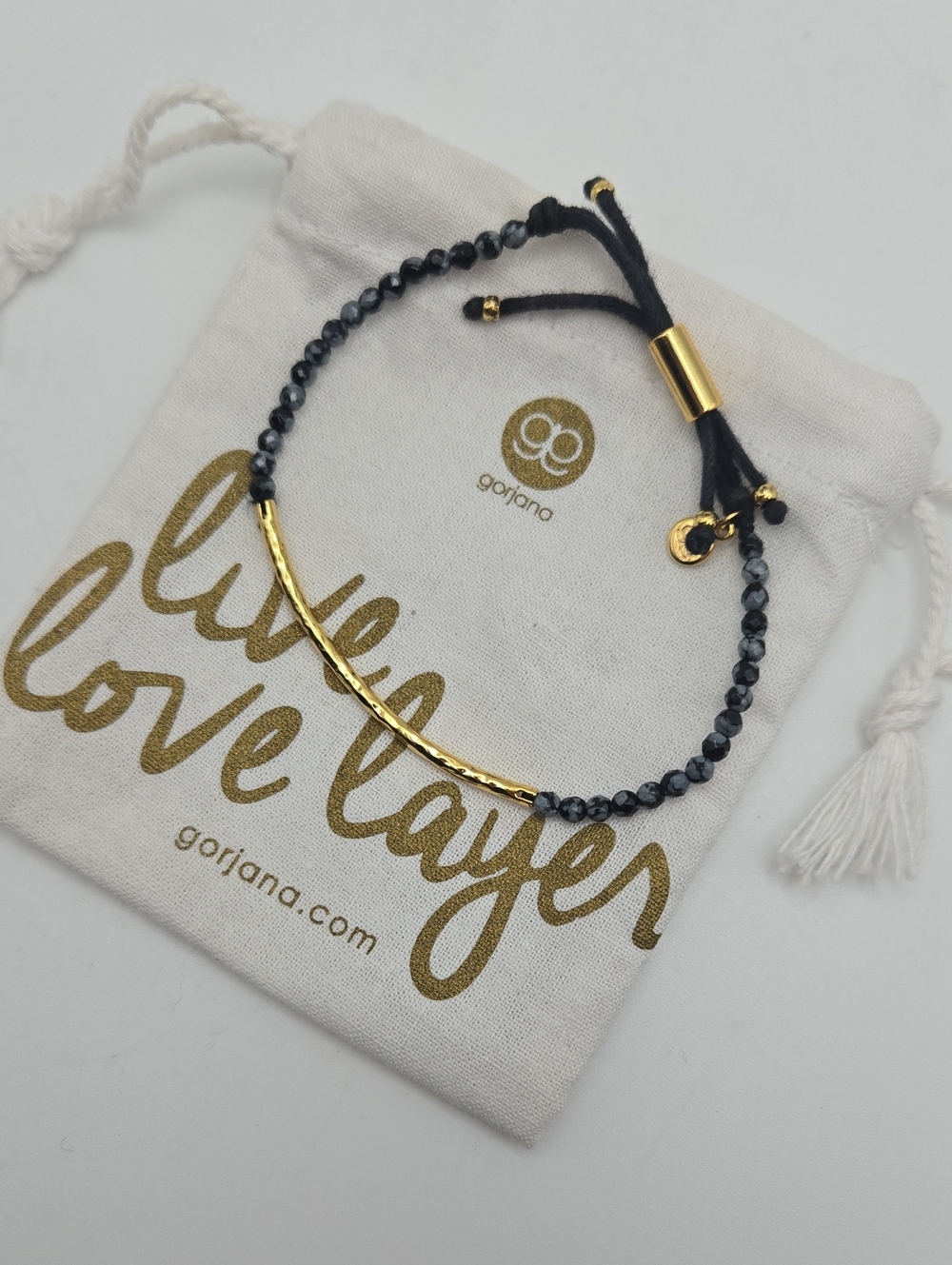 NWOT Gorjana Gold Snowflake Obsidian Power Gemstone Bracelet